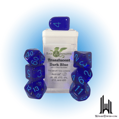 SET OF 7 DICE: TRANSLUCENT DARK BLUE/LIGHT BLUE